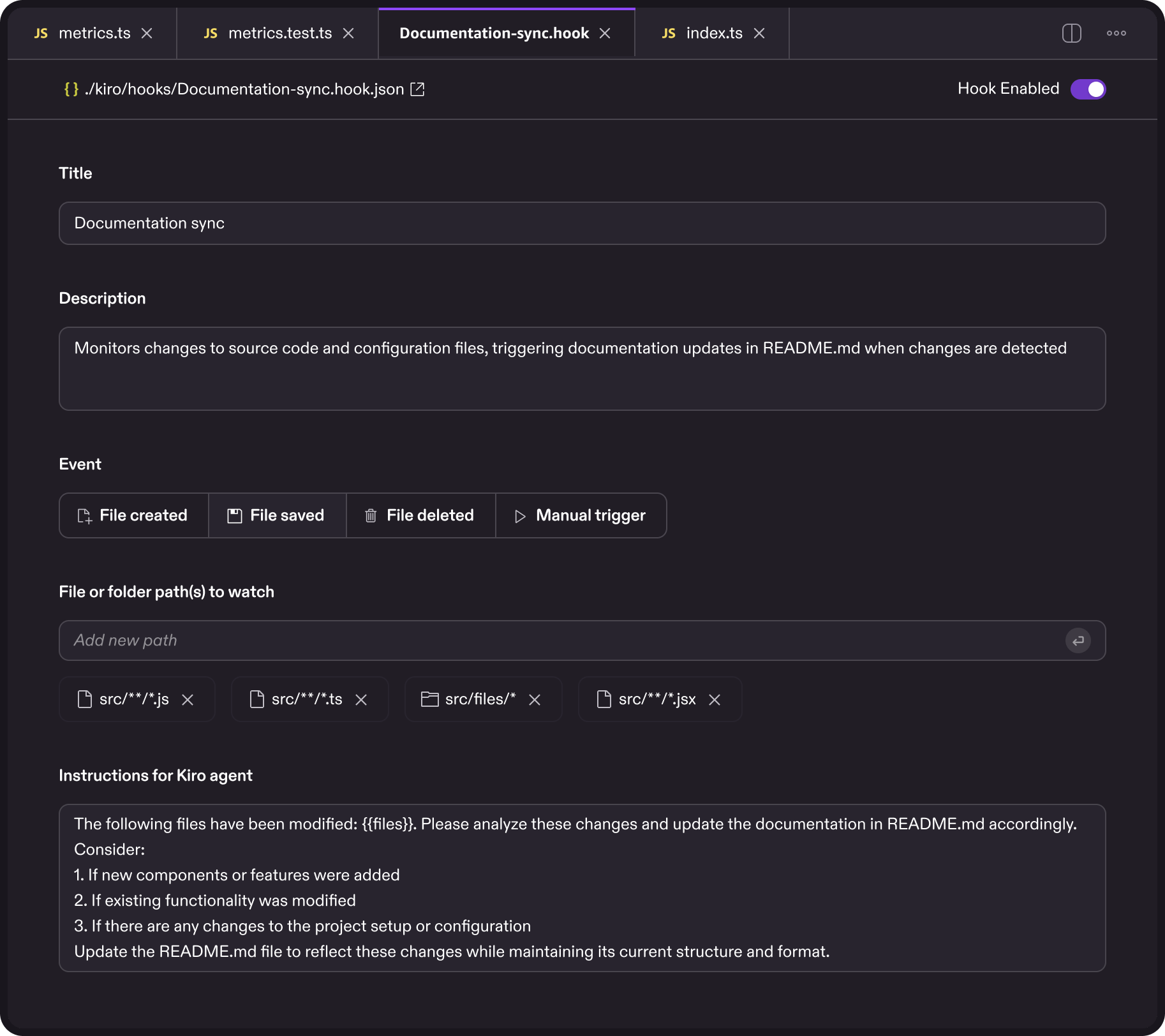Agent hooks interface