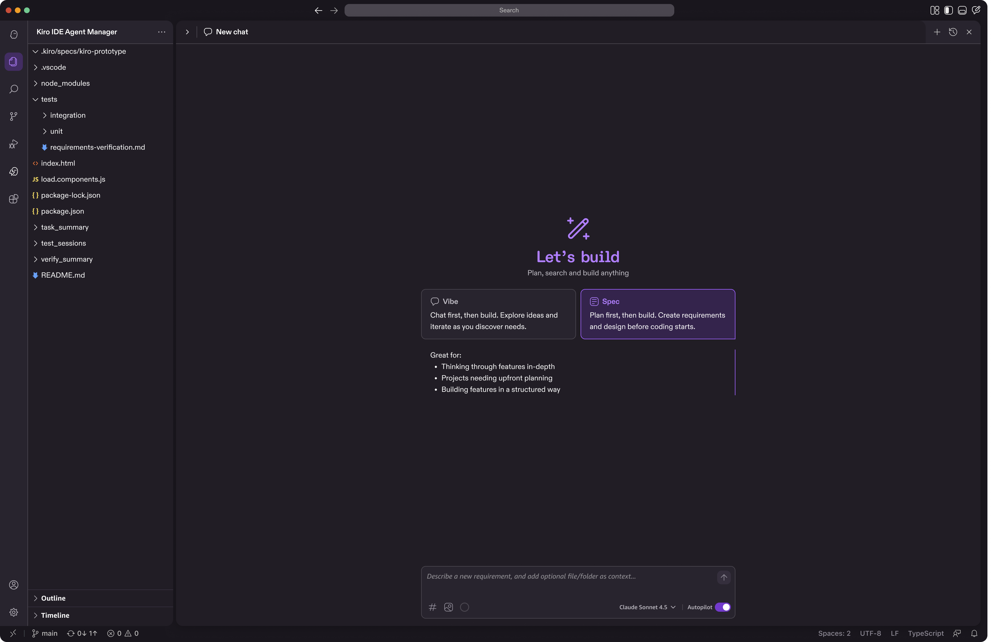 Spec step 1 — select a feature to spec