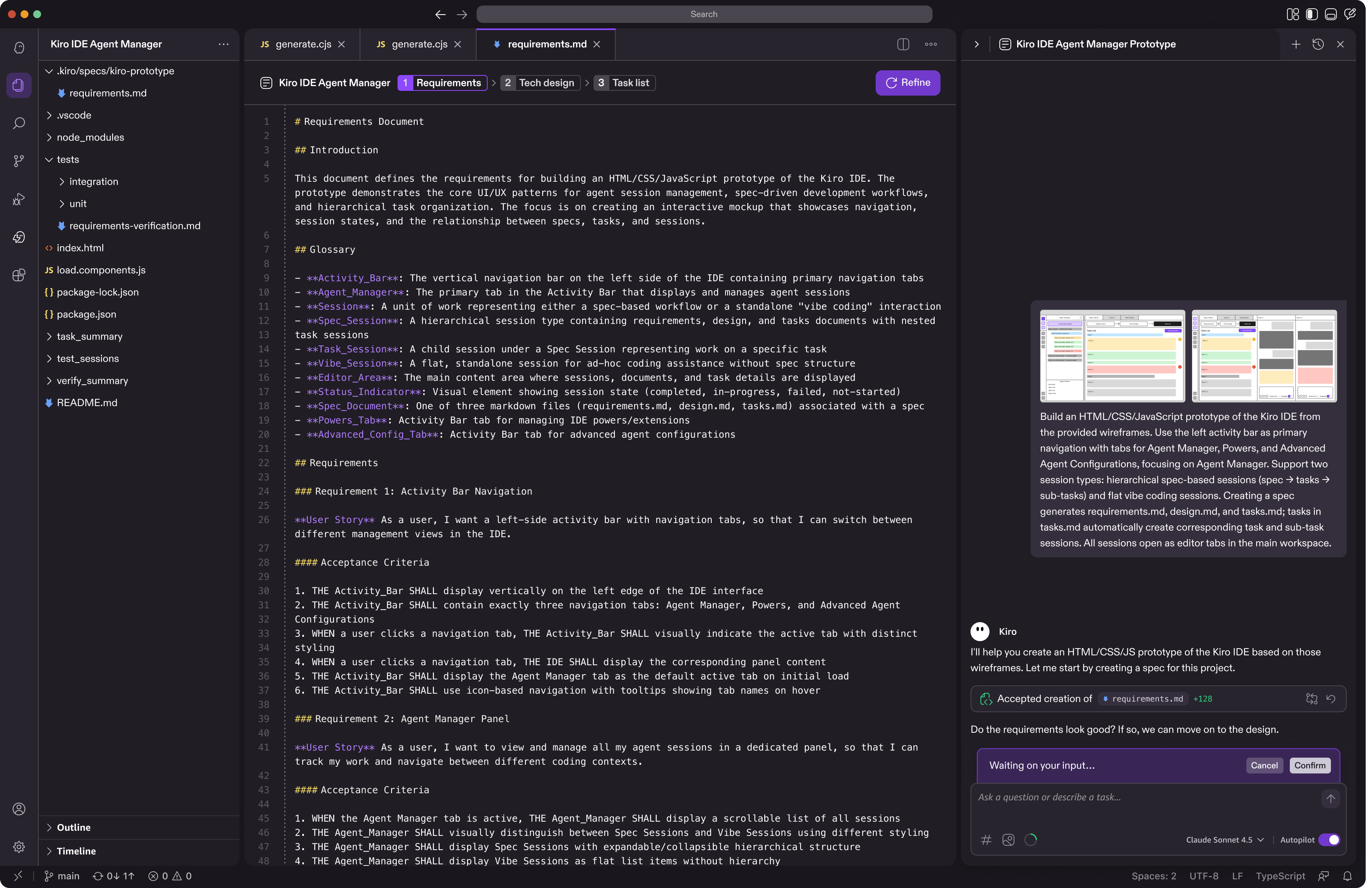 Spec step 2 — requirements generation